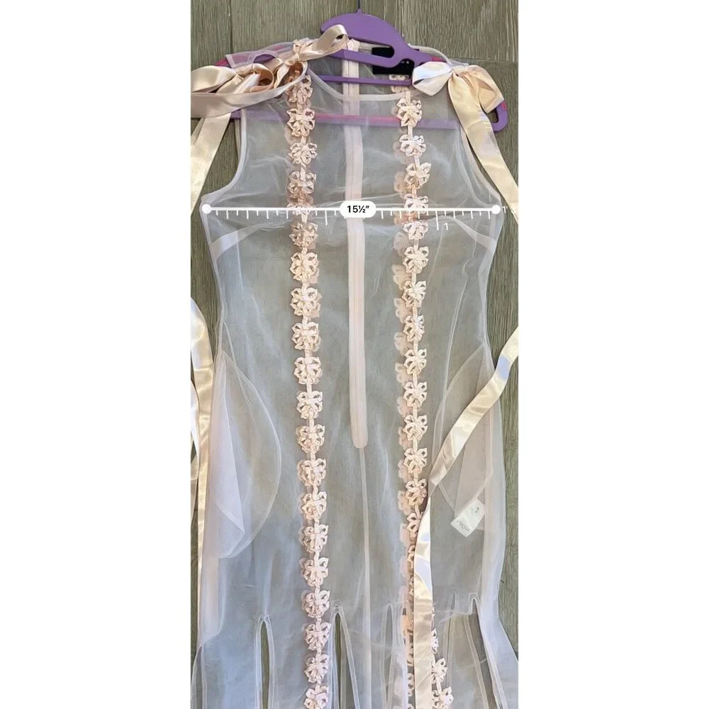 Simone Rocha pale pink ribbon-trimmed sleeveless midi dress size US 0 NWOT - Picture 10 of 11
